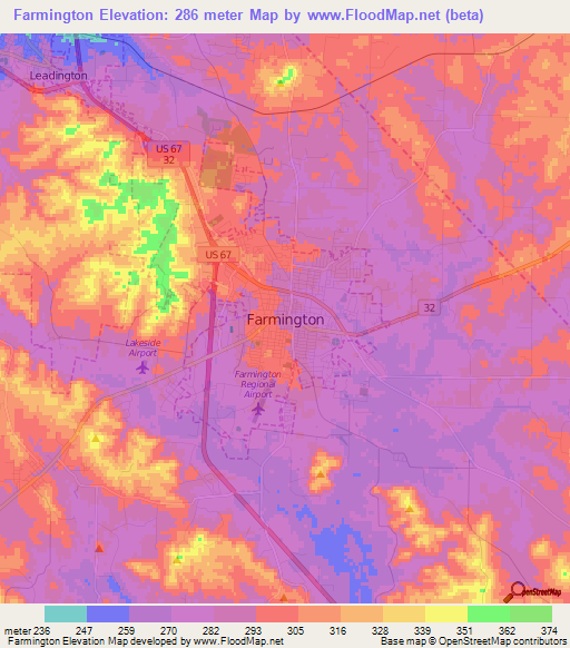 Farmington,US Elevation Map