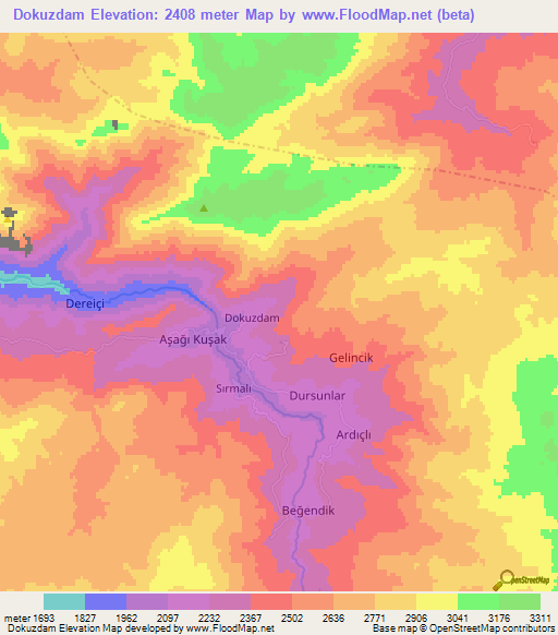 Dokuzdam,Turkey Elevation Map