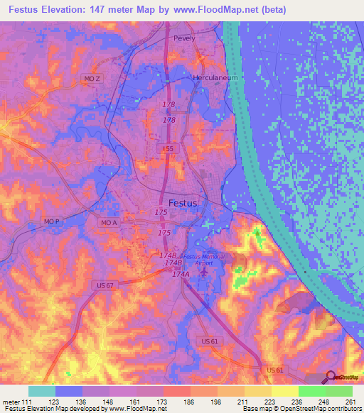 Festus,US Elevation Map