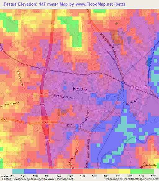 Festus,US Elevation Map