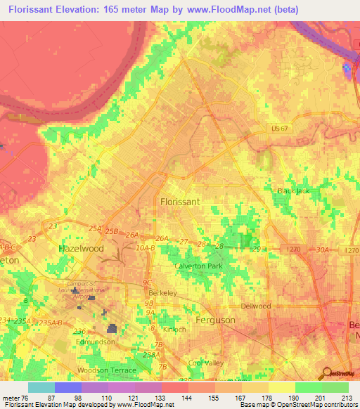 Florissant,US Elevation Map