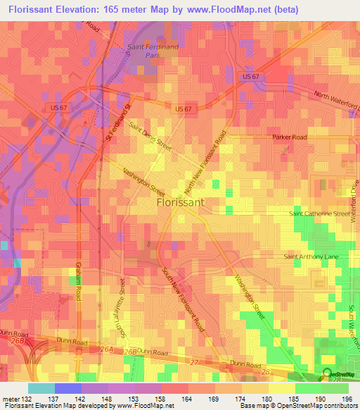 Florissant,US Elevation Map