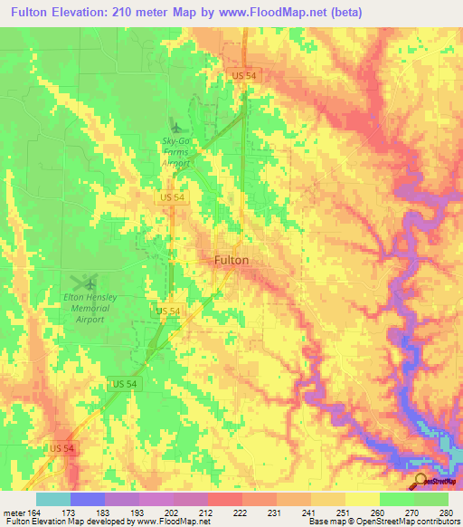 Fulton,US Elevation Map