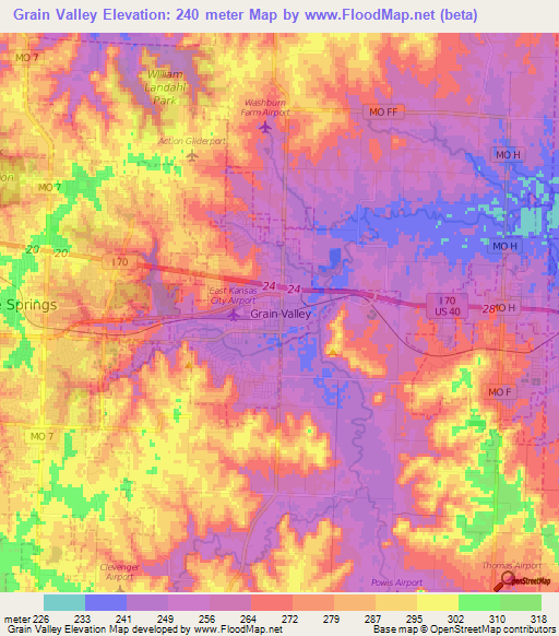 Grain Valley,US Elevation Map