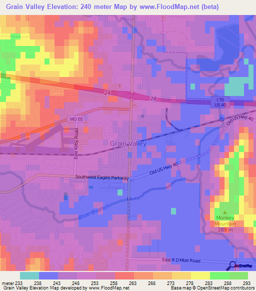 Grain Valley,US Elevation Map