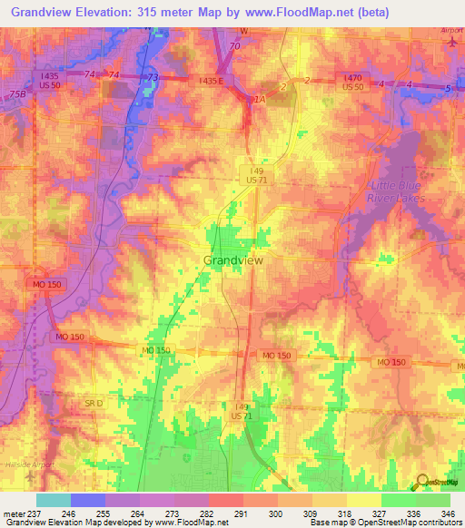 Grandview,US Elevation Map