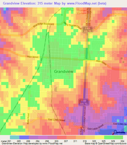 Grandview,US Elevation Map