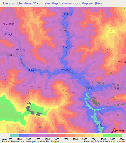 Basaran,Turkey Elevation Map