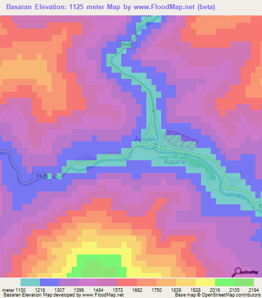 Basaran,Turkey Elevation Map