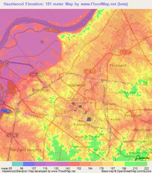 Hazelwood,US Elevation Map