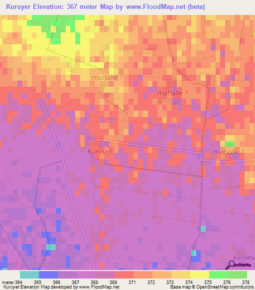 Kuruyer,Turkey Elevation Map