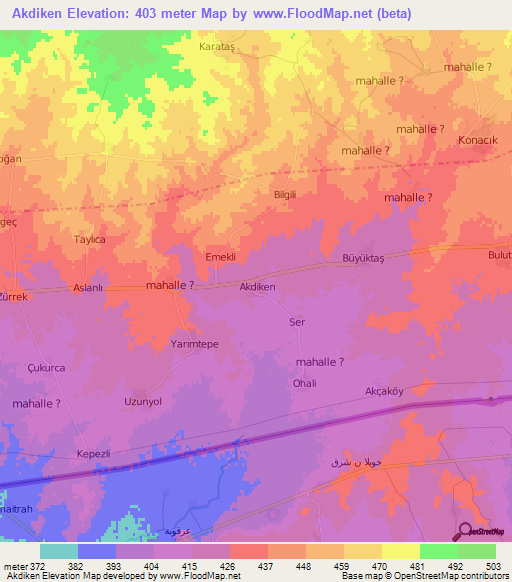 Akdiken,Turkey Elevation Map