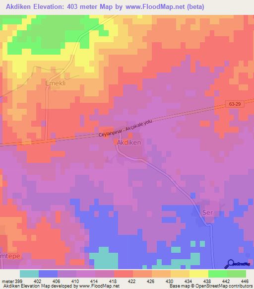 Akdiken,Turkey Elevation Map