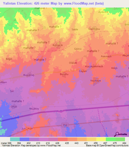 Yalintas,Turkey Elevation Map