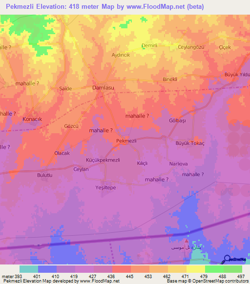 Pekmezli,Turkey Elevation Map