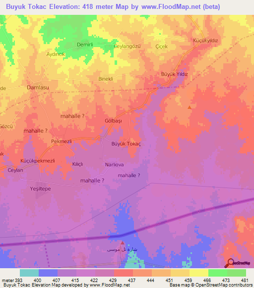 Buyuk Tokac,Turkey Elevation Map