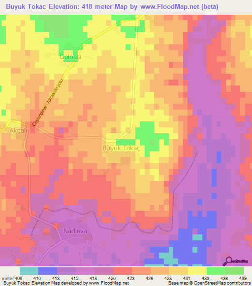 Buyuk Tokac,Turkey Elevation Map