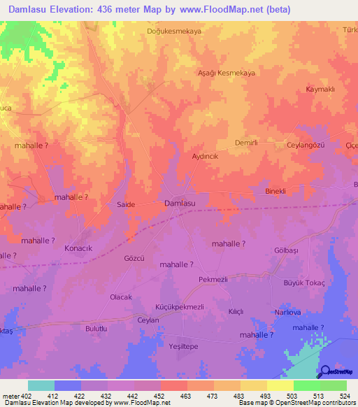 Damlasu,Turkey Elevation Map