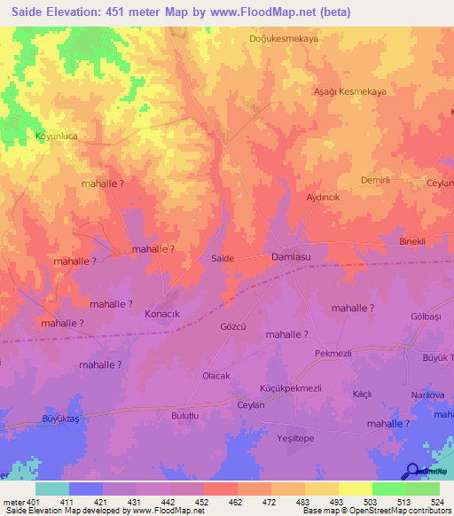 Saide,Turkey Elevation Map