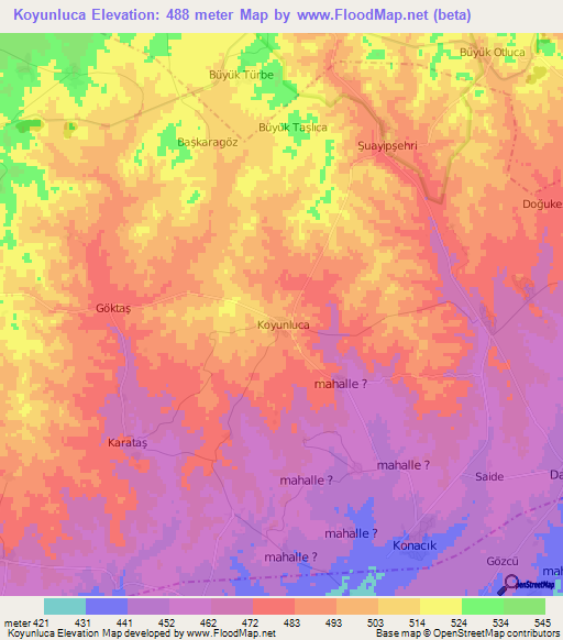 Koyunluca,Turkey Elevation Map