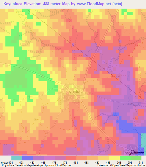 Koyunluca,Turkey Elevation Map