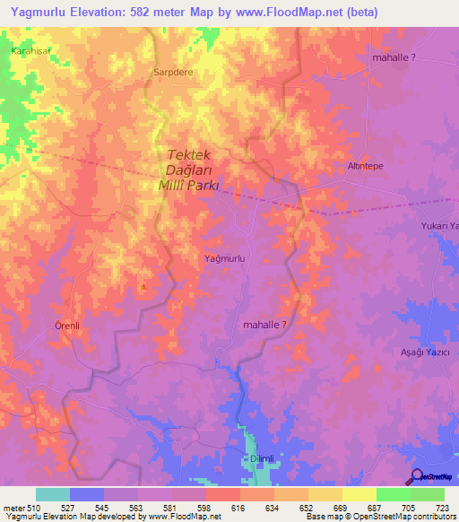 Yagmurlu,Turkey Elevation Map