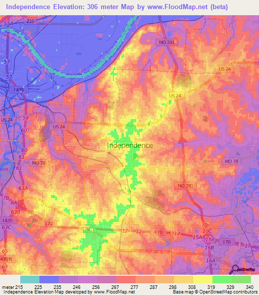 Independence,US Elevation Map