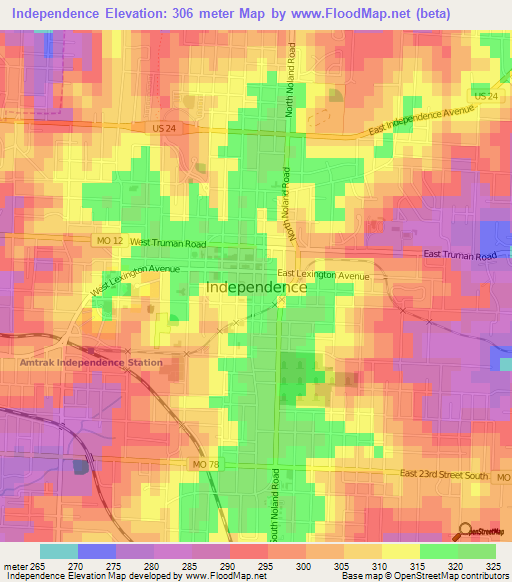 Independence,US Elevation Map