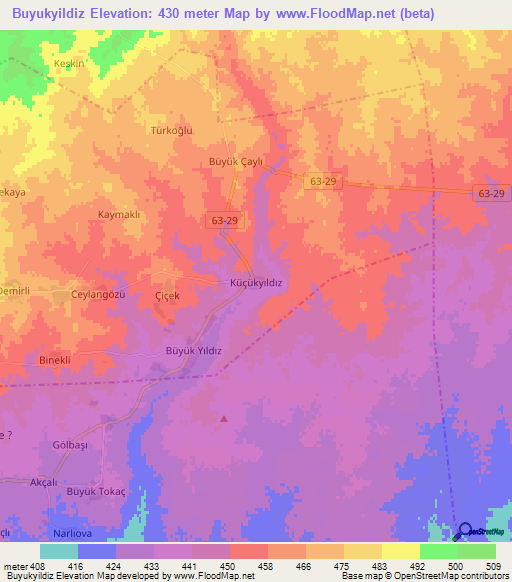 Buyukyildiz,Turkey Elevation Map