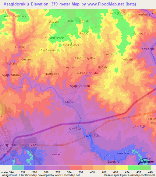 Asagidoruklu,Turkey Elevation Map