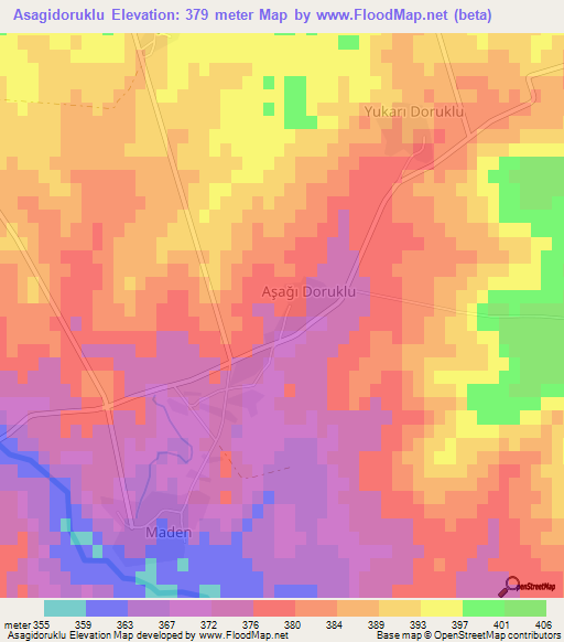 Asagidoruklu,Turkey Elevation Map