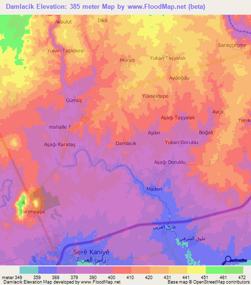 Damlacik,Turkey Elevation Map