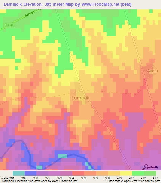 Damlacik,Turkey Elevation Map