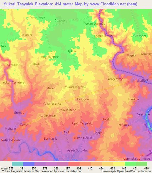 Yukari Tasyalak,Turkey Elevation Map