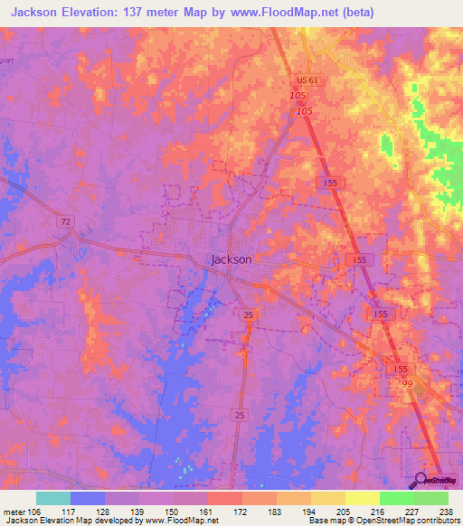 Jackson,US Elevation Map