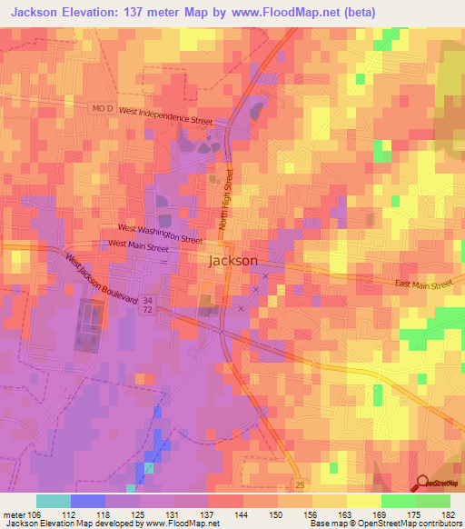 Jackson,US Elevation Map