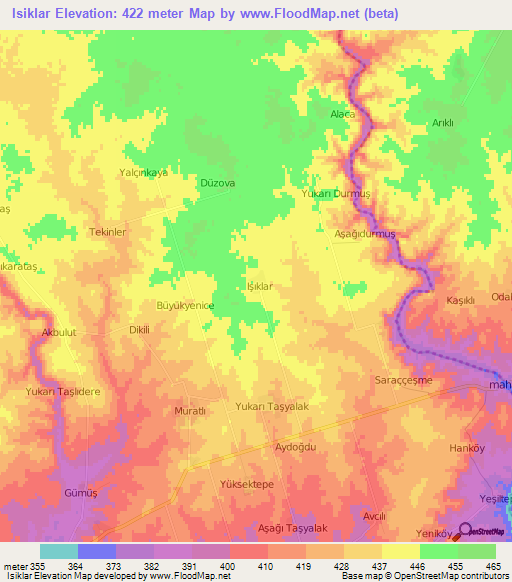 Isiklar,Turkey Elevation Map