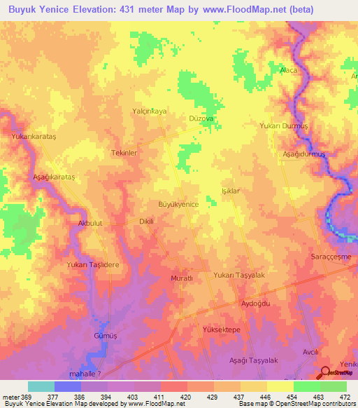 Buyuk Yenice,Turkey Elevation Map