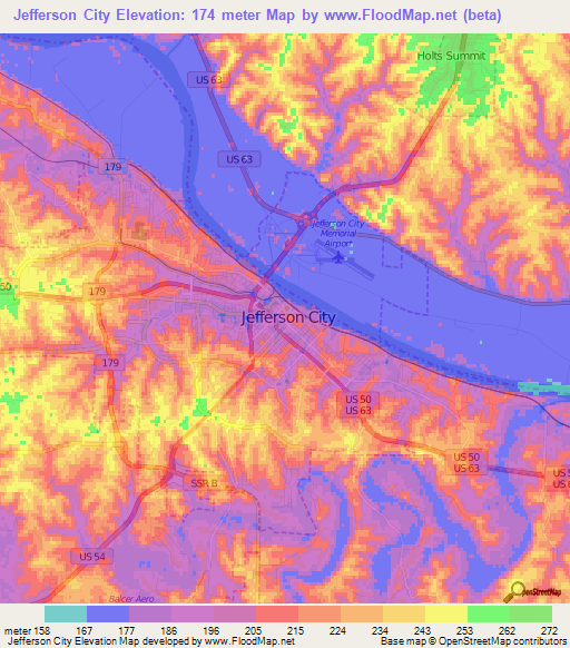 Jefferson City,US Elevation Map