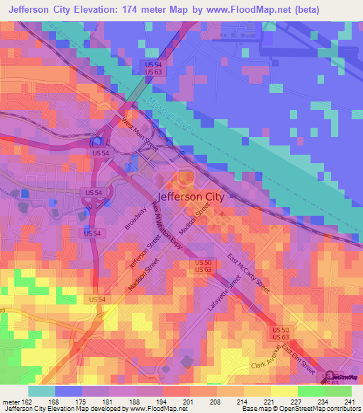 Jefferson City,US Elevation Map