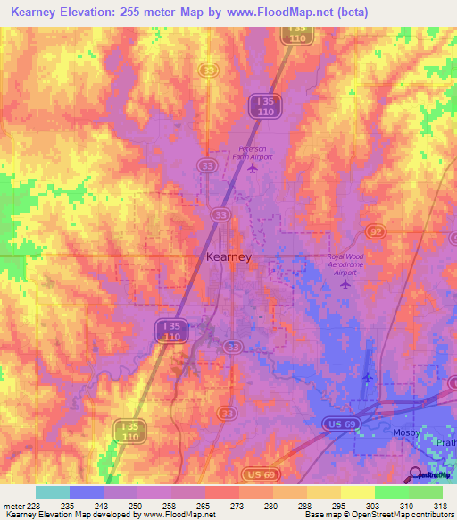 Kearney,US Elevation Map