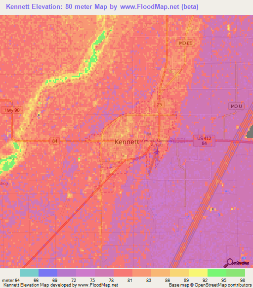 Kennett,US Elevation Map