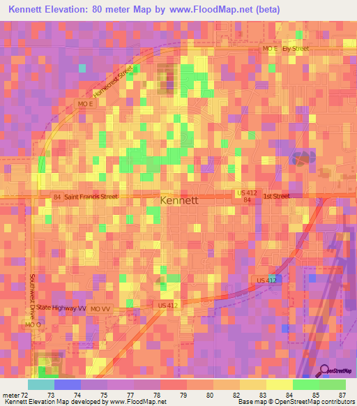 Kennett,US Elevation Map