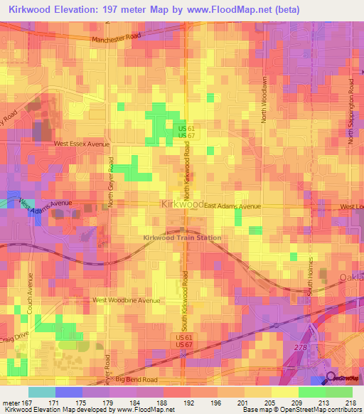 Kirkwood,US Elevation Map