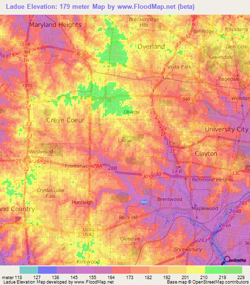 Ladue,US Elevation Map