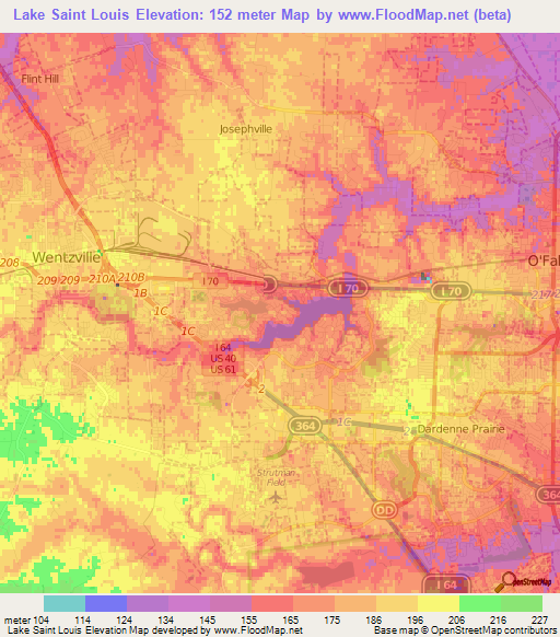 Lake Saint Louis,US Elevation Map