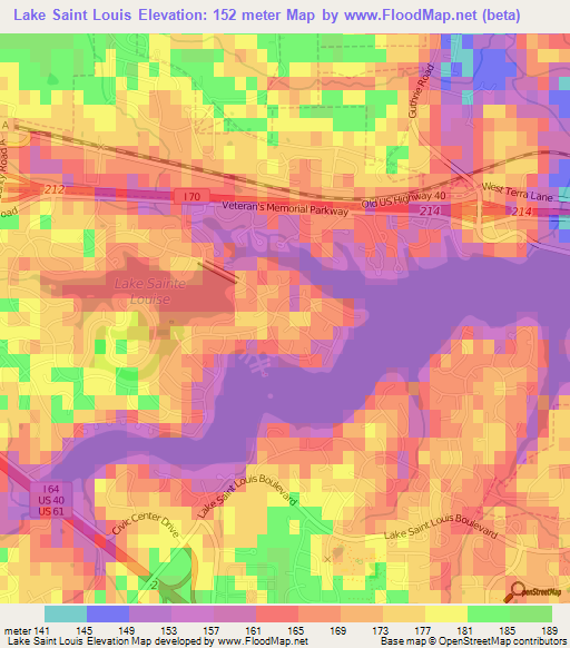 Lake Saint Louis,US Elevation Map