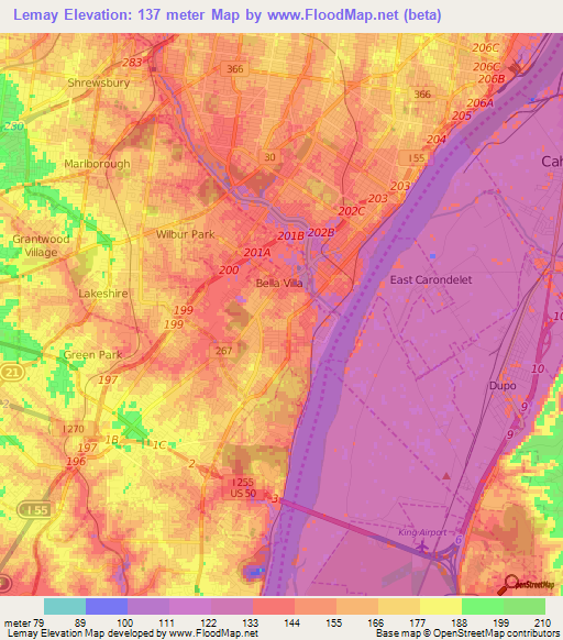 Lemay,US Elevation Map