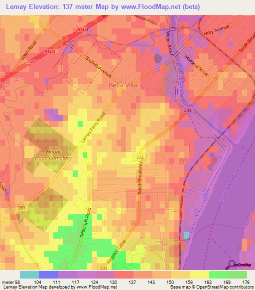 Lemay,US Elevation Map