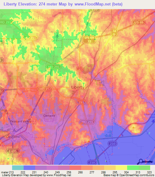 Liberty,US Elevation Map